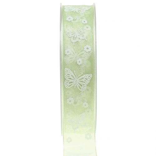 Floristik24 Organzaband Schmetterling Mint 25mm 20m