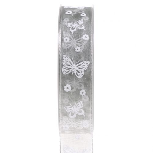 Organzaband Schmetterling Grau 25mm 20m