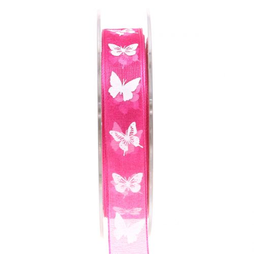 Floristik24 Organzaband Schmetterling Pink 15mm 20m