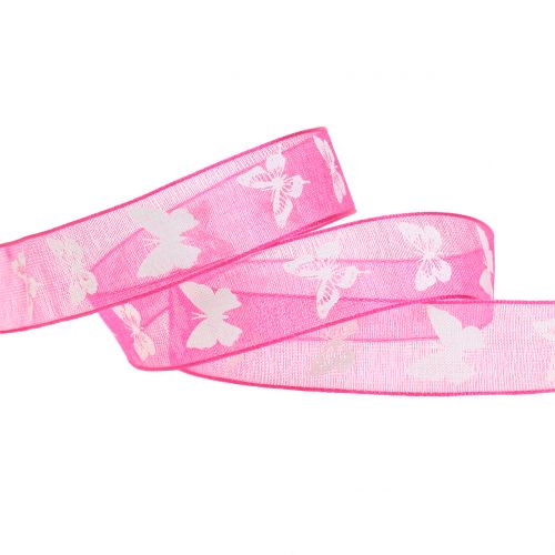 Floristik24 Organzaband Schmetterling Pink 15mm 20m
