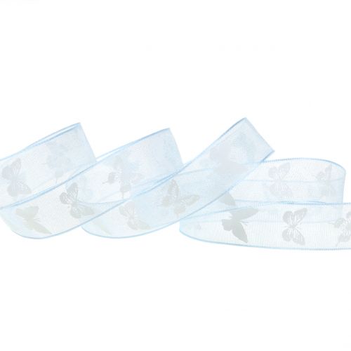 Floristik24 Organzaband Schmetterling Blau 15mm 20m