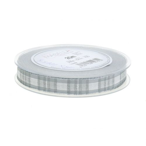 Floristik24 Dekoband Karo mit Drahtkante Grau 15mm L20m