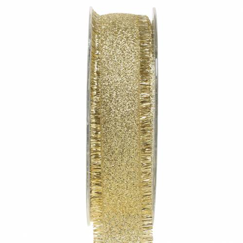 Floristik24 Deko Band Gold mit Fransen 25mm 15m