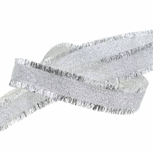 Deko Band Silber mit Fransen 15mm 15m