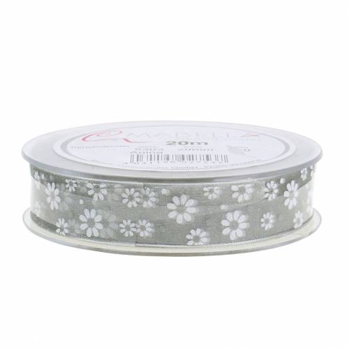 Floristik24 Organzaband Blumen Grau 20mm 20m