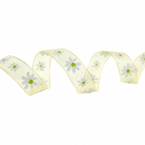 Floristik24 Organzaband Gelb Blümchen 15mm Stoffband Dekorband Sommerdeko 20m