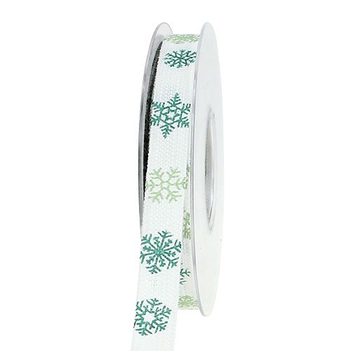 Floristik24 Dekorationsband mit Schneeflocken Weiß, Grün 15mm 15m