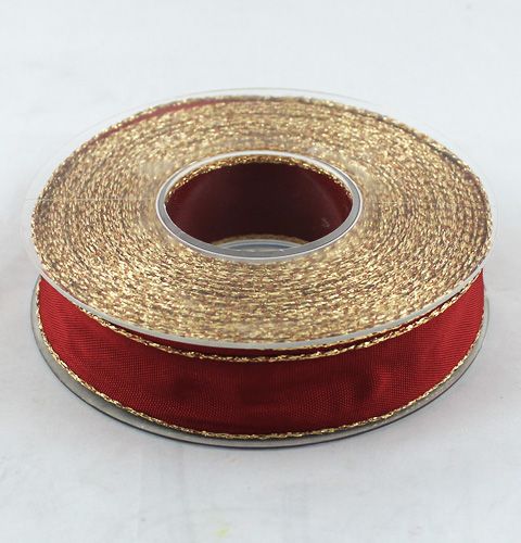 Floristik24 Seidenband Bordo mit Goldkante 25mm 25m