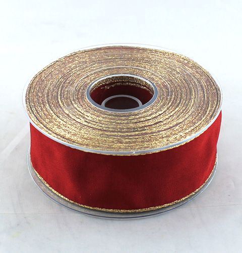 Floristik24 Seidenband Bordo mit Goldkante 40mm 25m