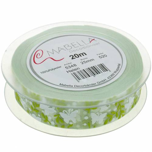 Artikel Deko Band mit Schmetterlingen 25mm Grün Organzaband Geschenkband 20m