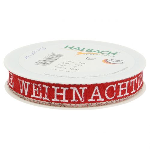 Floristik24 Band mit Spruch "Weihnachten"  Rot 15mm 15m