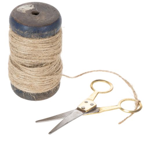 Bandspulen-Set aus Holz mit Jutegarn und Metallschere Ø5cm H8cm 2 Stück | Floristik24.at