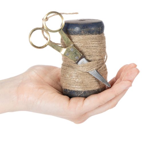 Bandspulen-Set aus Holz mit Jutegarn und Metallschere Ø5cm H8cm 2 Stück | Floristik24.at