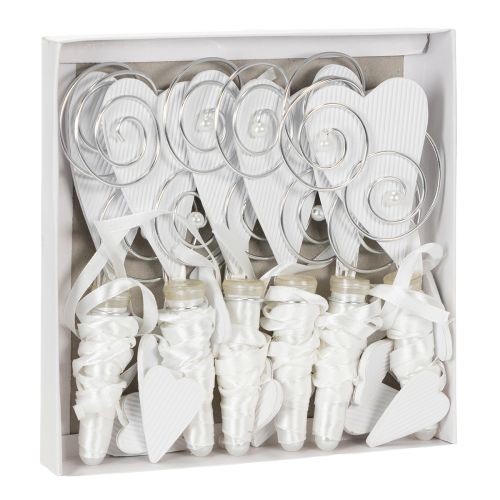 Bankhänger mit Herzmotiv, Röhrchen und Seidenband, 18 cm, Weiß, 6er-Set | Floristik24.at