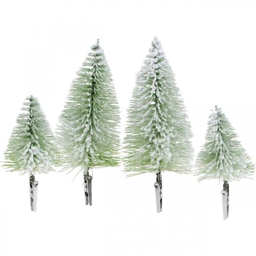 Floristik24 Weihnachtsdeko Tannenbaum beschneit Klammer Grün H13/19cm 4 St