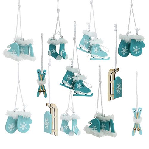 Floristik24 Baumschmuck Mix 3,5cm - 7,5cm Blau, Weiß 12St