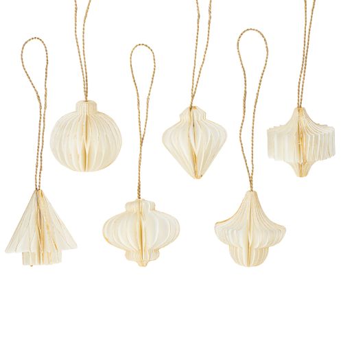 Baumschmuck aus Papier Wabenpapier Weiß Gold 4cm 6 St