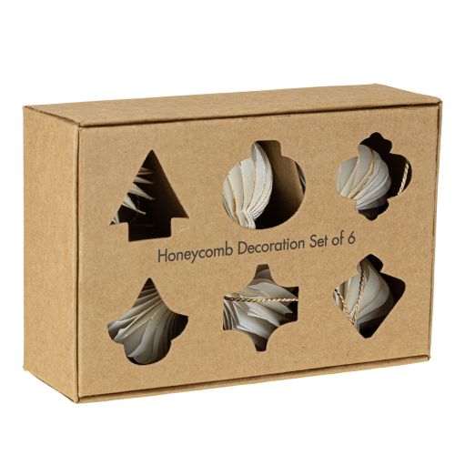 Artikel Baumschmuck aus Papier Wabenpapier Weiß Gold 4cm 6 St