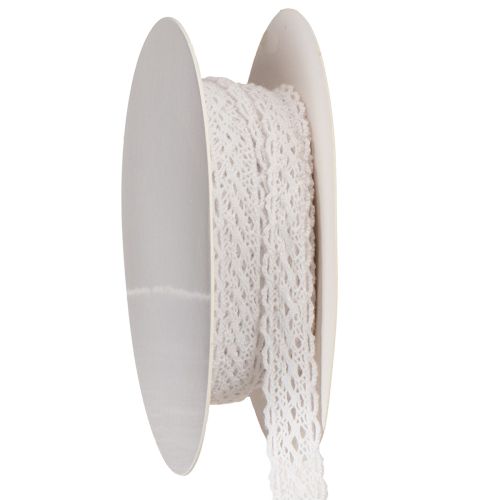 Spitzenband aus Baumwolle 15mm Weiß 10m Rolle für Dekoration und Basteln