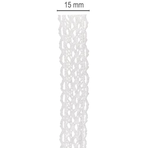 Spitzenband aus Baumwolle 15mm Weiß 10m Rolle für Dekoration und Basteln | Floristik24.at