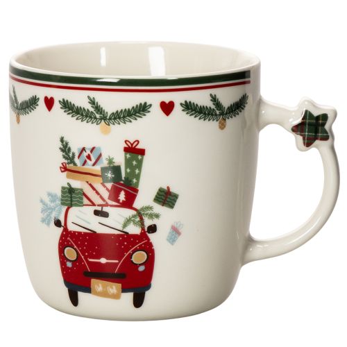 Keramikbecher 9 cm Weiß Weihnachtsmotiv Auto mit Geschenken bestellen | Floristik24.at