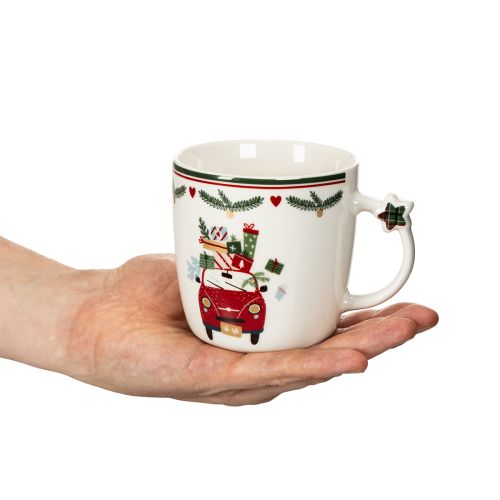 Keramikbecher 9 cm Weiß Weihnachtsmotiv Auto mit Geschenken | Floristik24.at