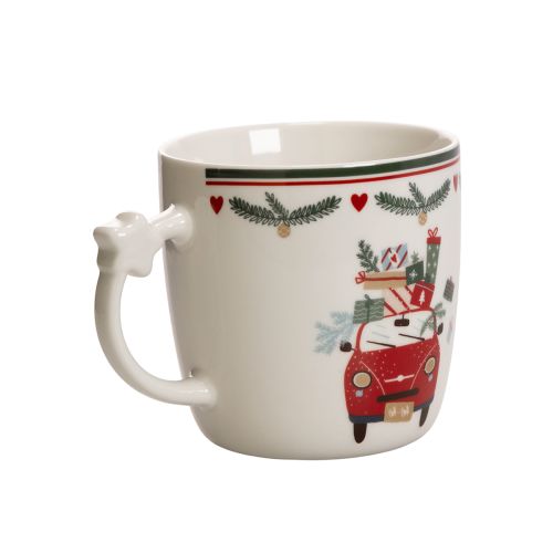 Keramikbecher 9 cm Weiß Weihnachtsmotiv Auto mit Geschenken | Floristik24.at