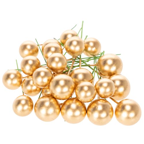 Goldene Kunststoffkugeln am Draht 15mm und 20mm für Dekorationen 48er Set | Floristik24.at