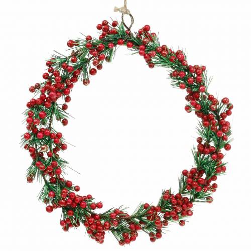 Floristik24 Beerenkranz künstlich Grün, Rot Beglittert Ø18cm