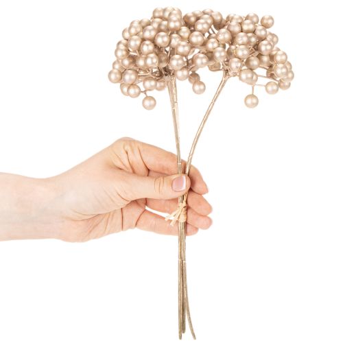 Künstlicher Beerenzweig aus Kunststoff Champagnerfarben 28 cm 3 Stück | Floristik24.at