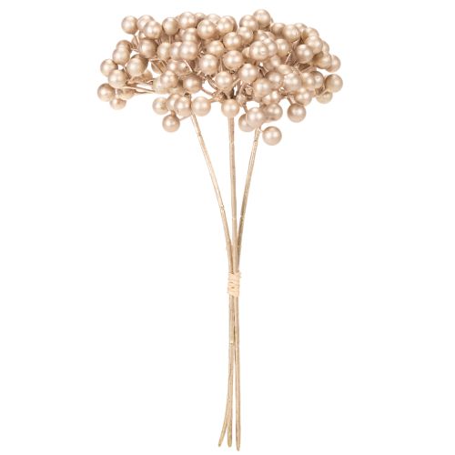 Künstlicher Beerenzweig aus Kunststoff Champagnerfarben 28 cm 3 Stück | Floristik24.at