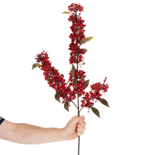 Künstlicher Zweig mit roten Beeren und grünen Blättern 96 cm | Floristik24.at