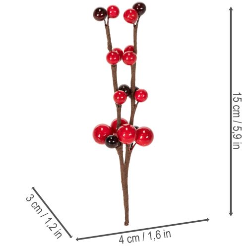 Künstlicher Deko-Zweig mit roten Beeren 15 cm Set 6 Stück | Floristik24.at