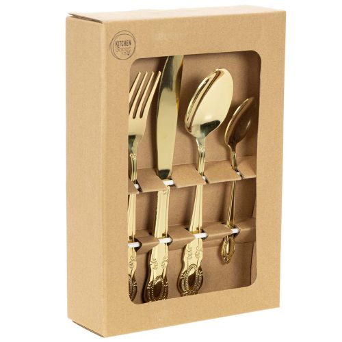 Besteck-Set aus Edelstahl 16-teilig goldfarben im Karton bestellen | Floristik24.at