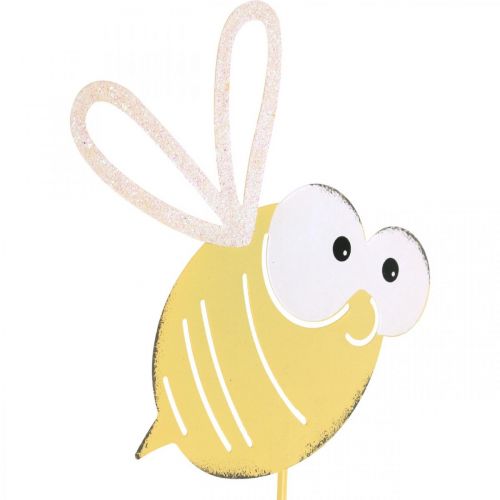 Biene als Stecker, Frühling, Gartendeko, Metallbiene Gelb, Weiß L54cm 3St