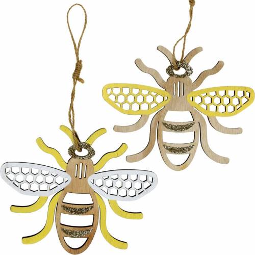 Floristik24 Deko zum Hängen Bienen Gelb, Weiß, Golden Holz Sommerdeko 6St