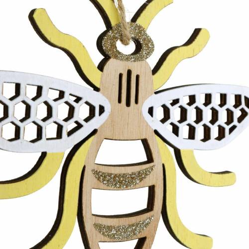Floristik24 Deko zum Hängen Bienen Gelb, Weiß, Golden Holz Sommerdeko 6St