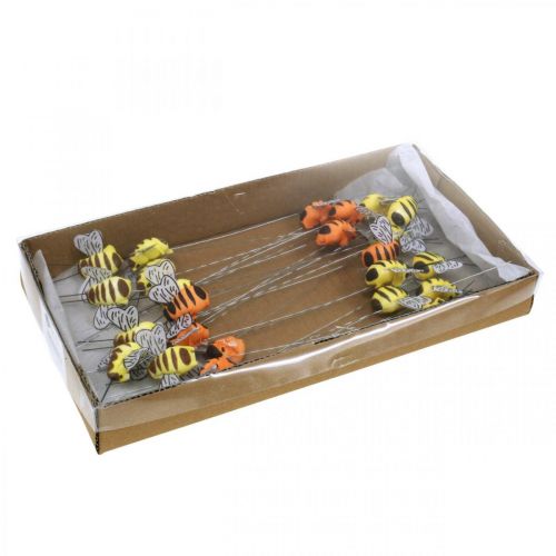 Artikel Biene am Draht, Blumenstecker, Dekobienen, Frühling Orange, Gelb B4,5cm 24 St