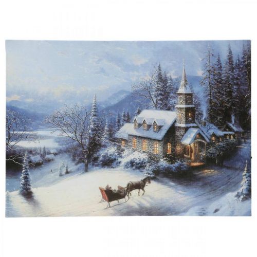 Floristik24 LED-Wandbild Winterlandschaft mit Kirche 38×28cm Für Batterie