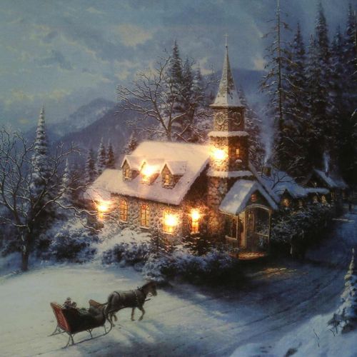 Floristik24 LED-Wandbild Winterlandschaft mit Kirche 38×28cm Für Batterie