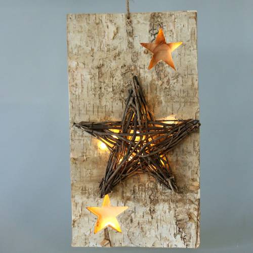 Weihnachten Schild Birke mit LED-Stern/Batterien 40cm