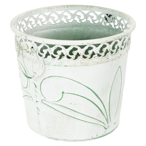 Blech-Pflanzgefäße mit Prägung, 3er-Set, Weiß-Grün, H22/19,5/17,5cm, Ø25,5/20,5/15,5cm, mit Henkeln | Floristik24.at