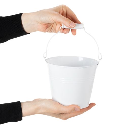 Blecheimer Weiß aus Stahlblech Ø14 cm H12 cm, Set aus 6 Stück | Floristik24.at