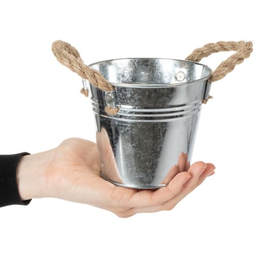 Blecheimer aus Metall mit Seilgriffen Ø12cm glänzend für Dekoration | Floristik24.at