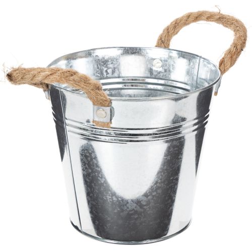 Metalleimer glänzend mit Seilgriffen Ø16cm H15cm Silber für Innen und Außen | Floristik24.at