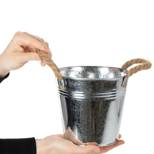 Metalleimer glänzend mit Seilgriffen Ø16cm H15cm Silber für Innen und Außen | Floristik24.at