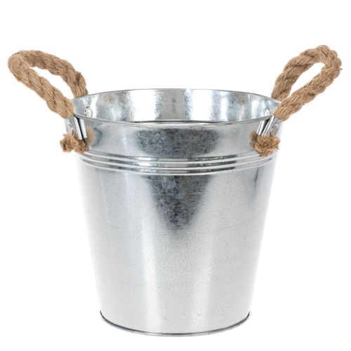 Blecheimer aus Metall mit Seilgriffen Ø18cm Silber für Innen- und Außendekoration bestellen | Floristik24.at