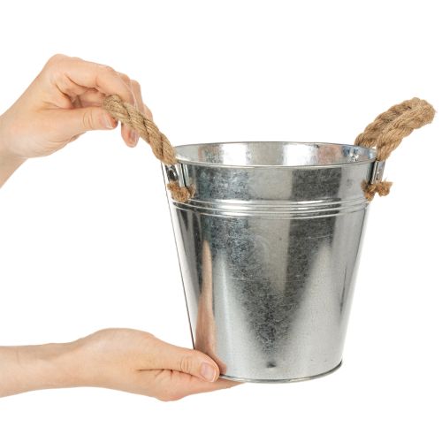 Blecheimer aus Metall mit Seilgriffen Ø18cm Silber für Innen- und Außendekoration | Floristik24.at