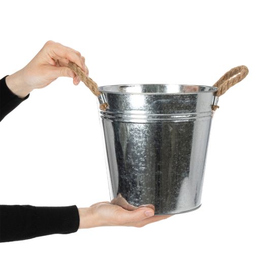 Blecheimer mit Seilgriffen aus Metall glänzend Ø22cm für Indoor- und Outdoordekoration | Floristik24.at