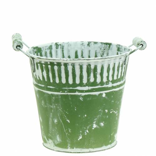 Blecheimer Grün weißgewaschen Ø16cm H15cm 1 St | Floristik24.at